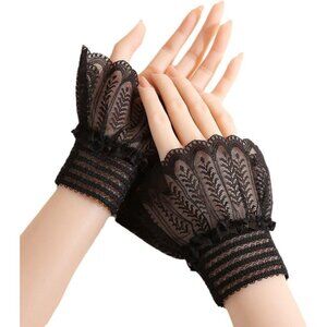 Women's Evening Black Short Lace Wrist Cuffs Gloves Party Costume Accessory